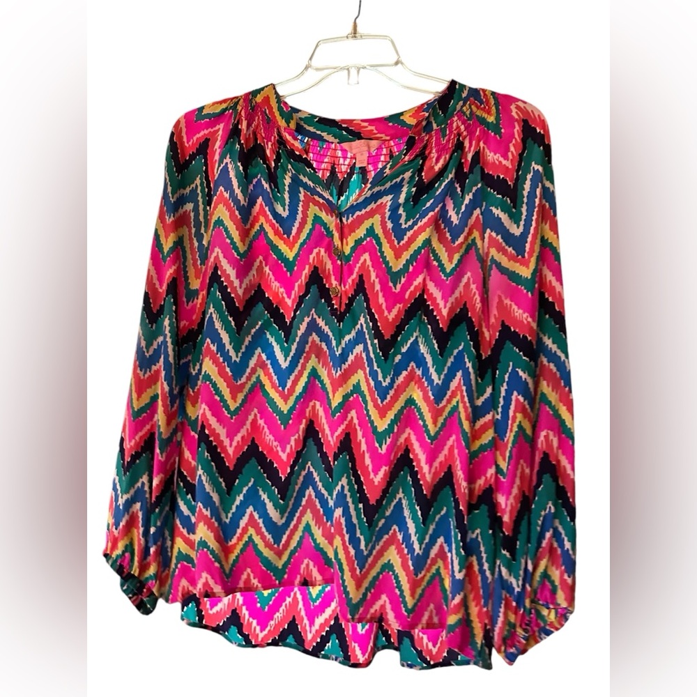 Lilly Pulitzer Elsa Silk Top “Hearts a Flutter” - Size Medium